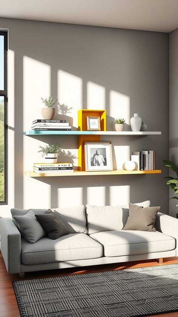 Color-Blocked Floating Shelves