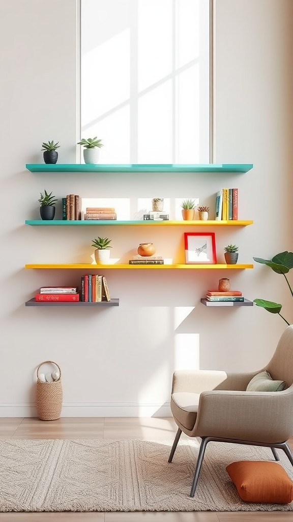 Colorful Floating Shelves for a Pop of Color