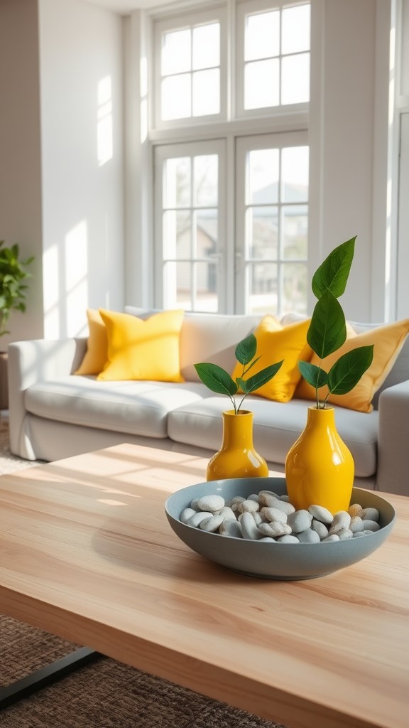 Decorate with Yellow Vases and Gray Decorative Bowls