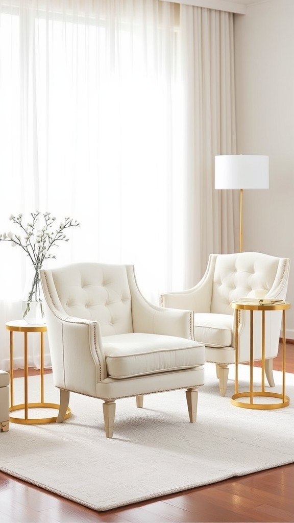 Elegant White and Gold Accent Chairs