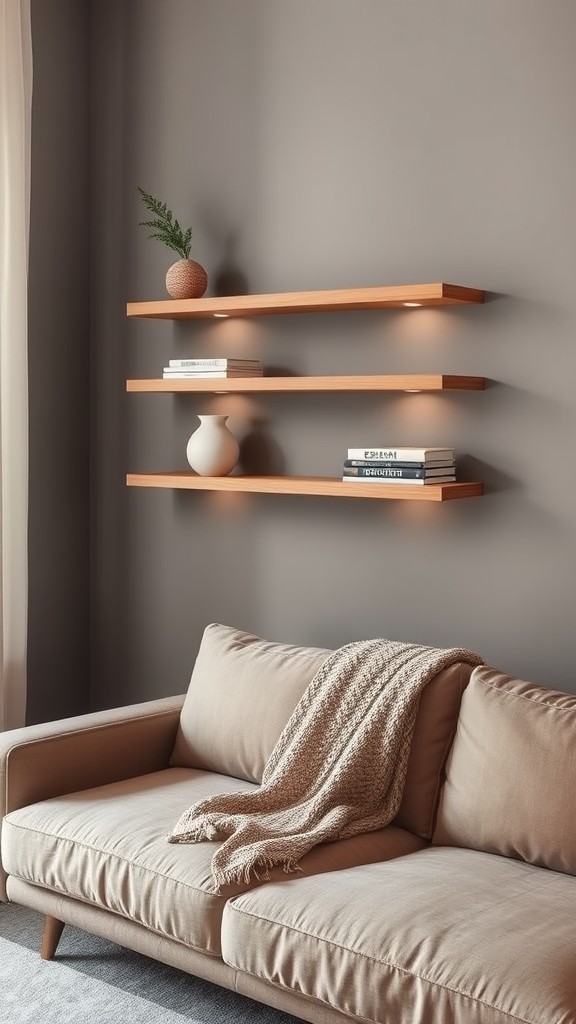 Floating Shelves Above a Sofa