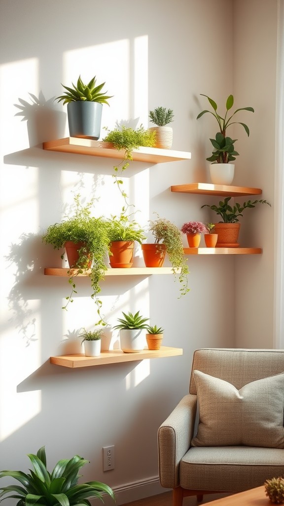 Floating Shelves with Potted Plants