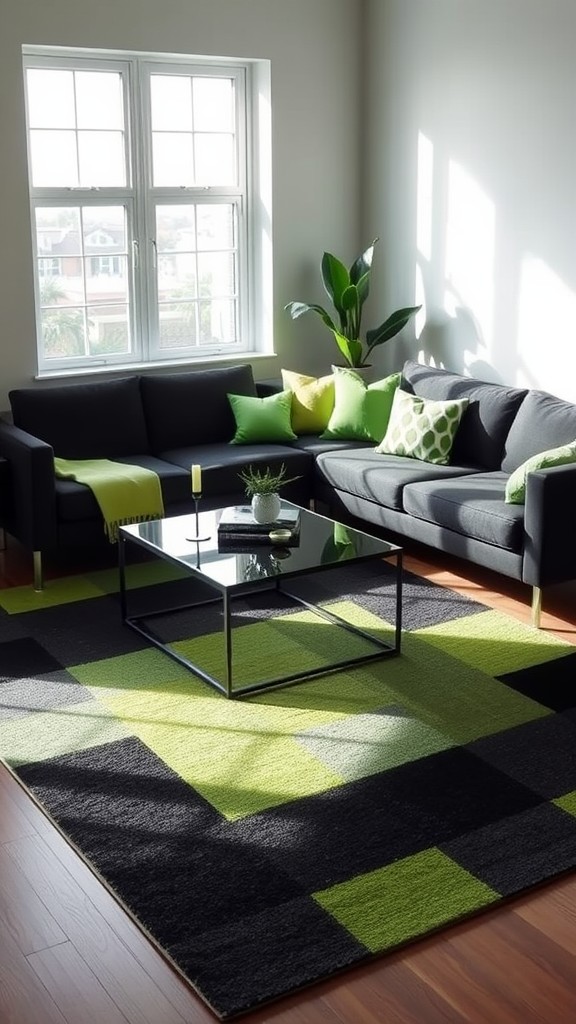 Geometric Black and Green Area Rugs