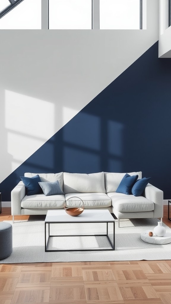 Gray and Navy Color Blocked Accent Wall