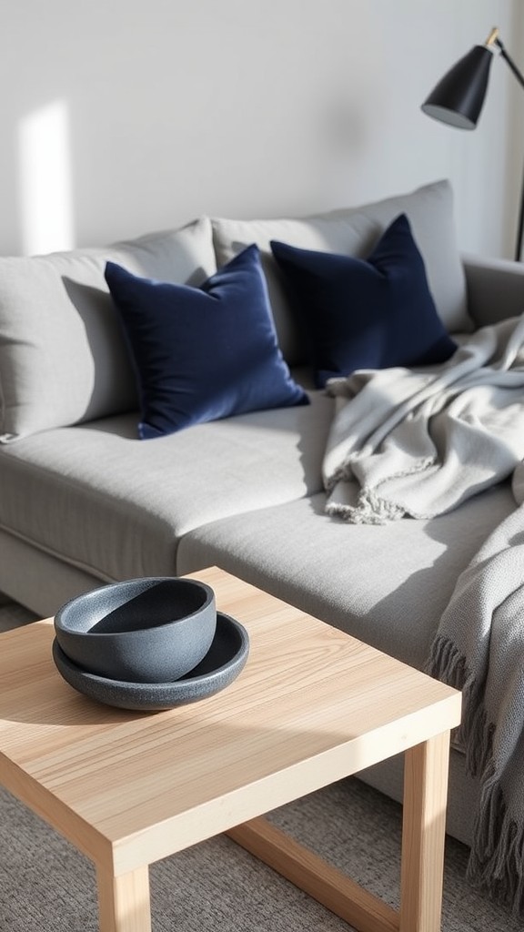 Gray and Navy Decorative Bowls on Side Tables