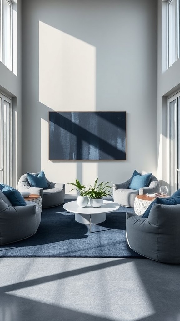 Gray Bean Bag Chairs in Navy-themed Living Rooms