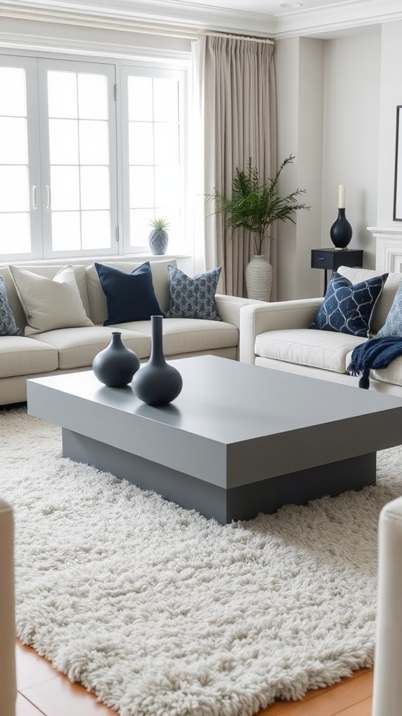 Gray Coffee Table with Navy Decorative Accessories