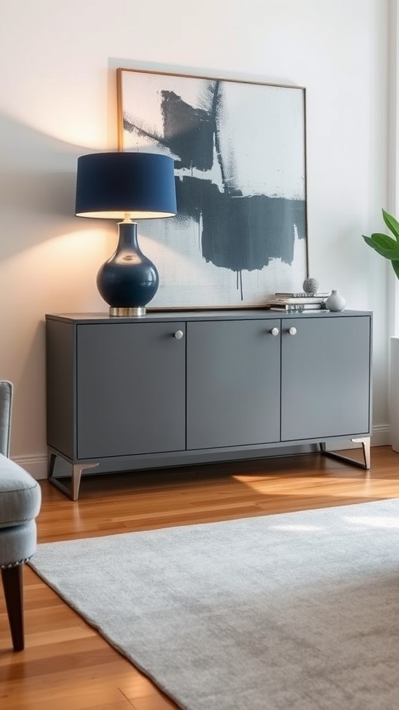 Gray Console with Navy Lamp