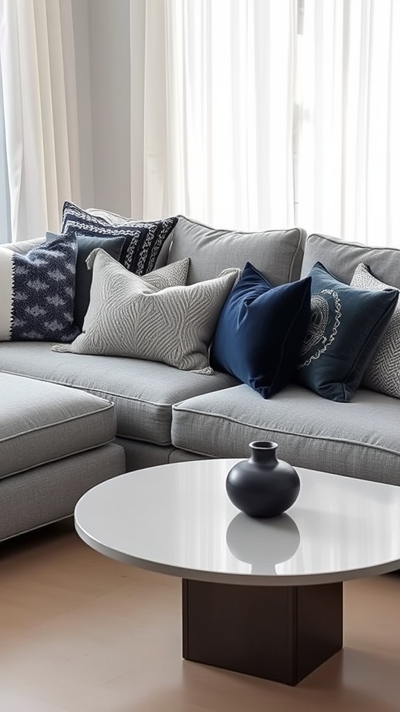 Gray Pillows with Navy Textures