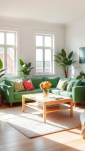 green couch living room ideas for fresh styl