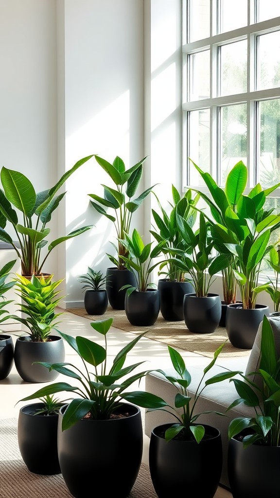 Green Potted Plants in Black Pots