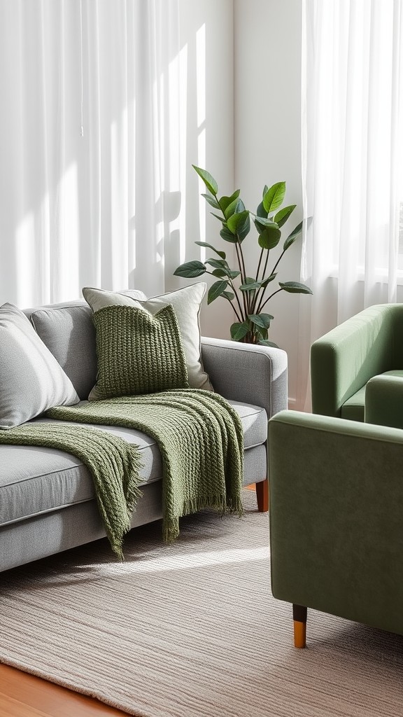 Mix Textures with Green and Gray Throws