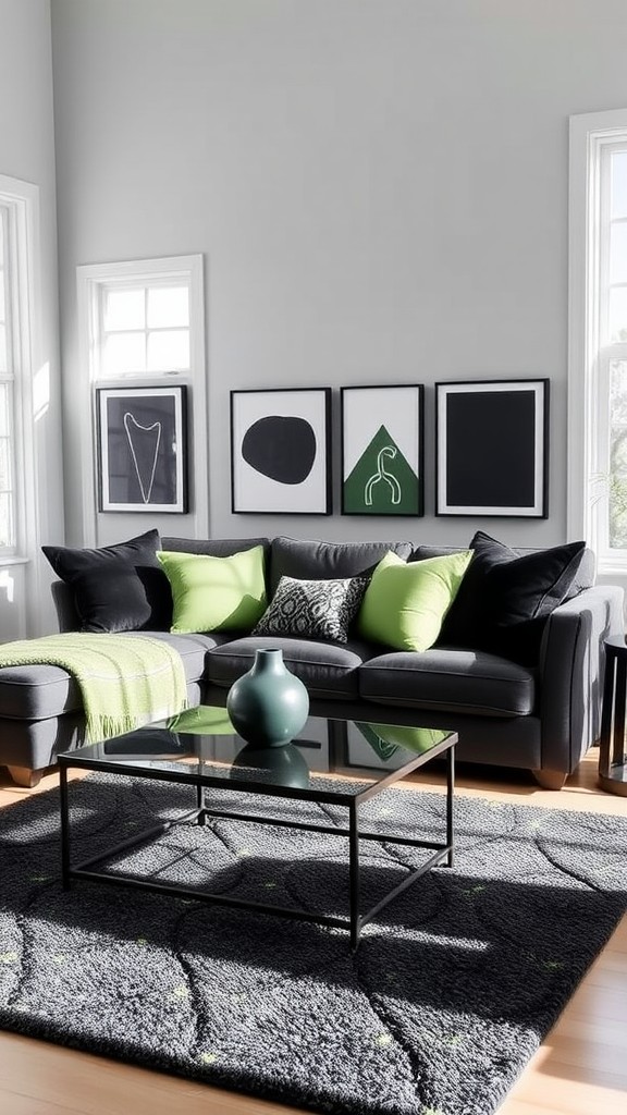 Monochromatic Black and Green Throw Pillows