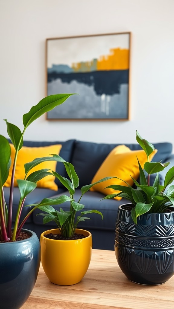 Navy and Yellow Plant Pots