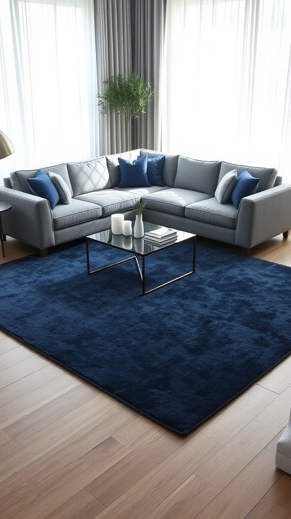 Navy Blue Area Rug with Gray Furniture