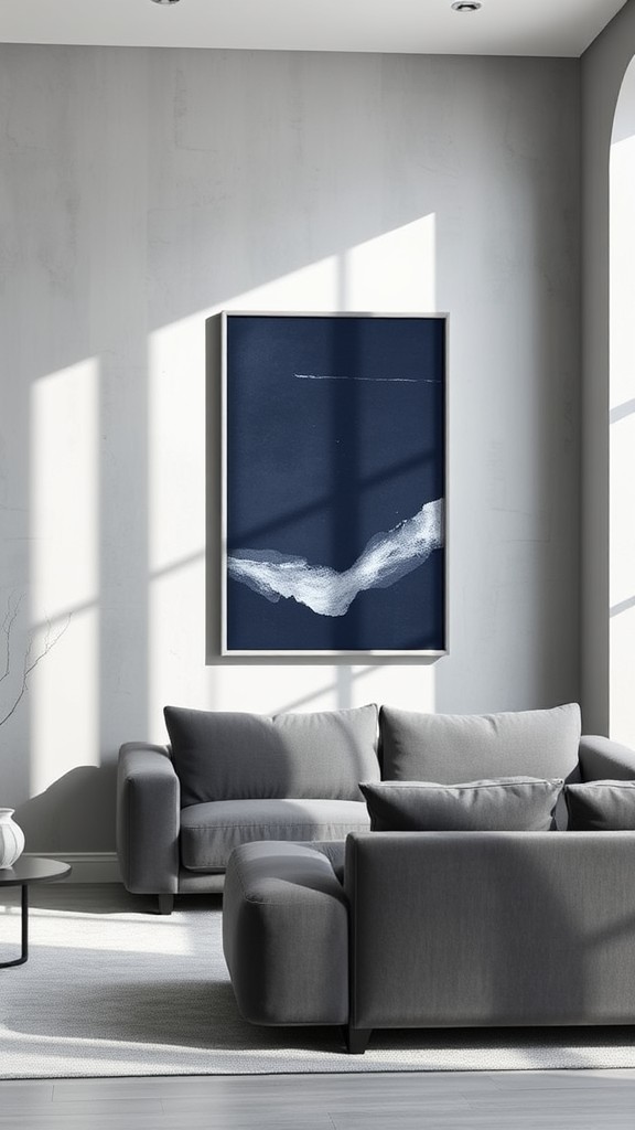 Navy Blue Wall Art in a Gray-Cushioned Frame