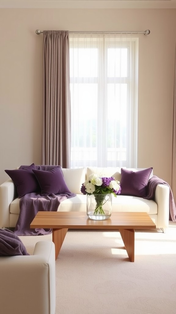 Neutral Beige Paint with Purple Accents