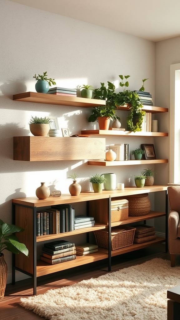 Open Shelving with a Rustic Finish