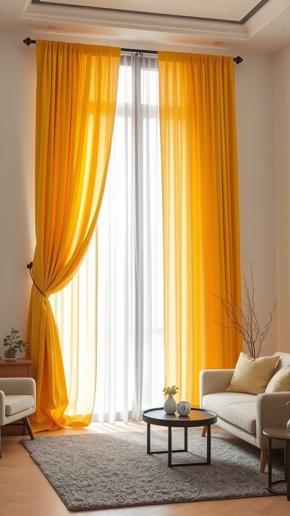 Opt for Yellow Curtains with Gray Sheers