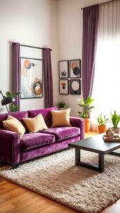 purple and beige living room decor ideas