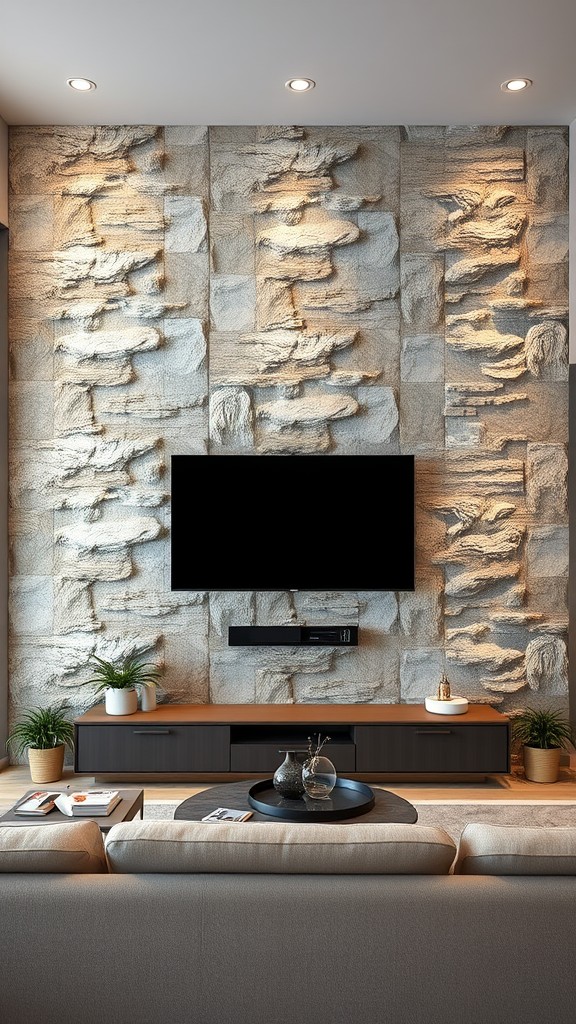 Textured Accent Wall with Stone