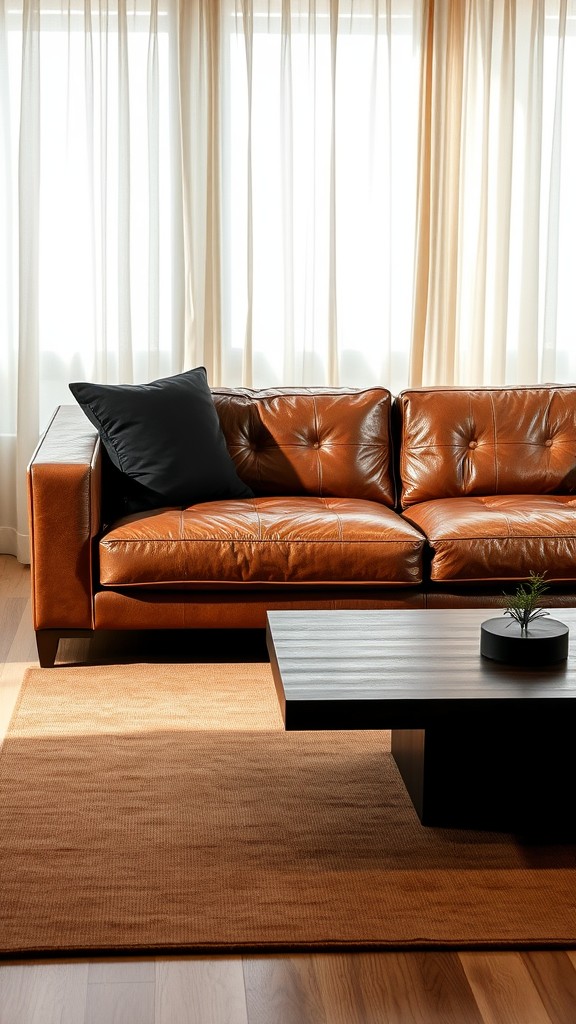 Textured Brown Leather Sofa