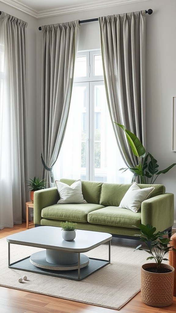 Use Gray Curtains with Green Trim