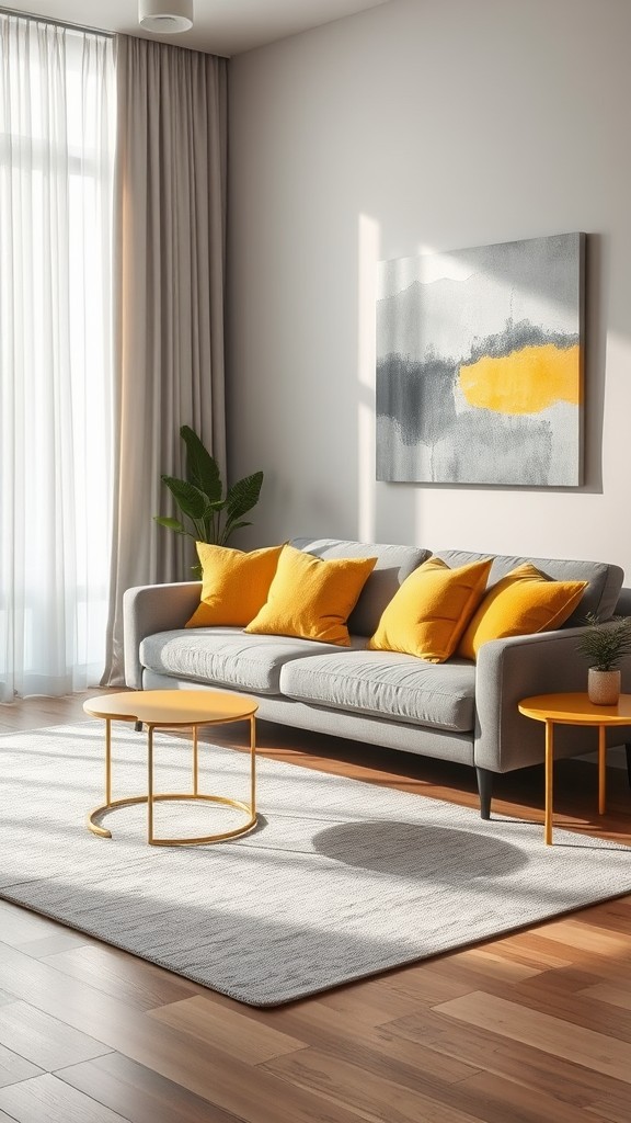 Use Gray Sofas with Yellow Throw Pillows