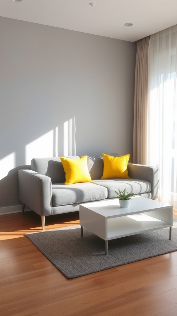 Utilize Yellow Decorative Pillows on Gray Loveseats