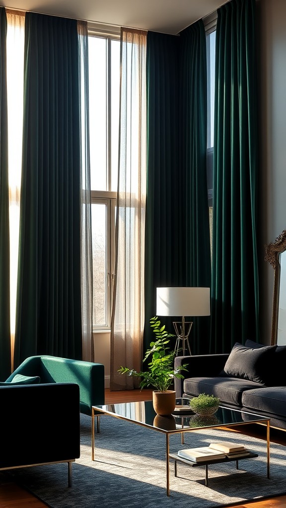 Velvet Black and Green Curtains