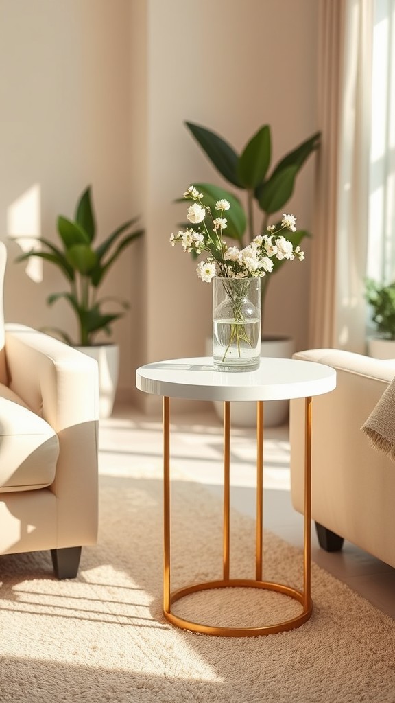 White Accent Tables with Gold Features