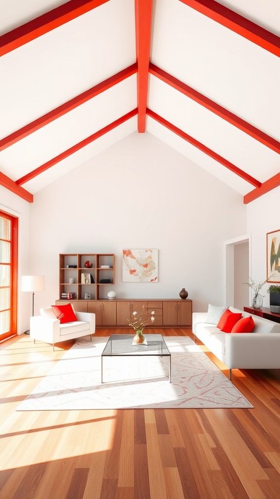 White Ceiling with Red Beams