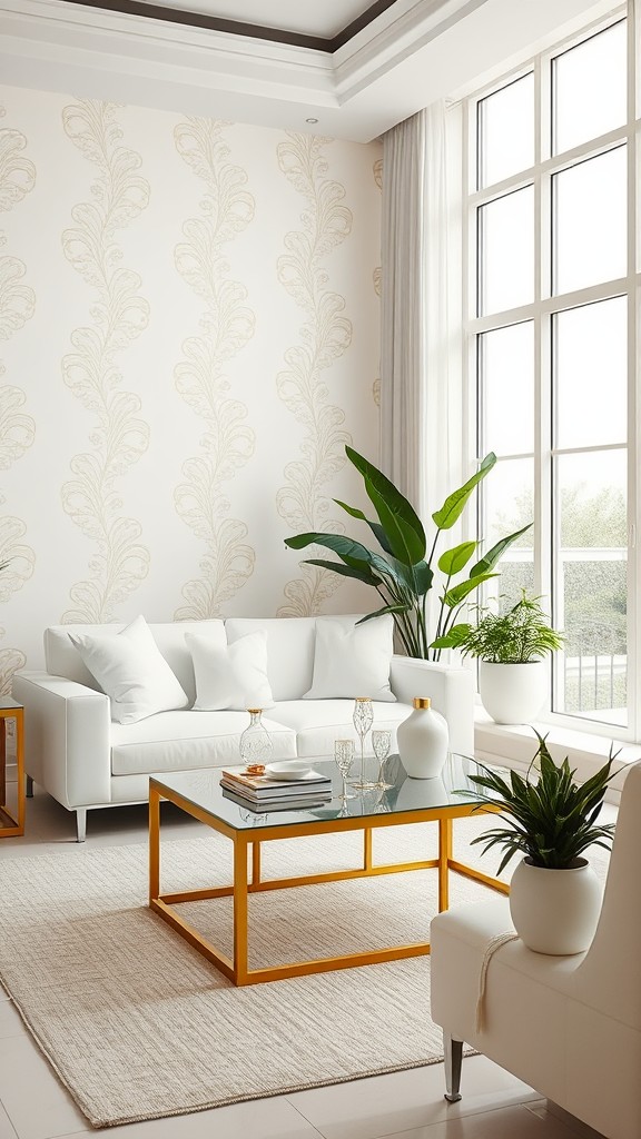 White Wallpaper with Gold Patterns