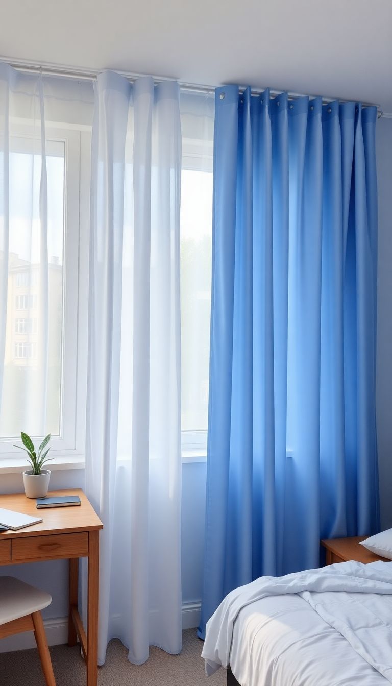 Blue Curtains to Soften Natural Light