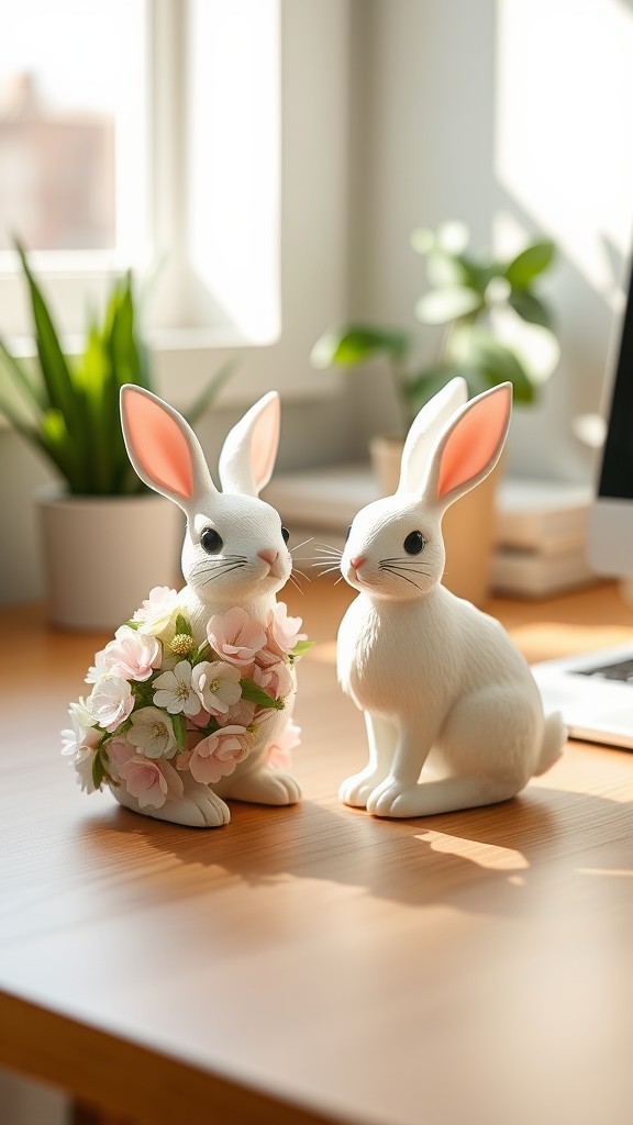 Floral Easter Bunny Figurines