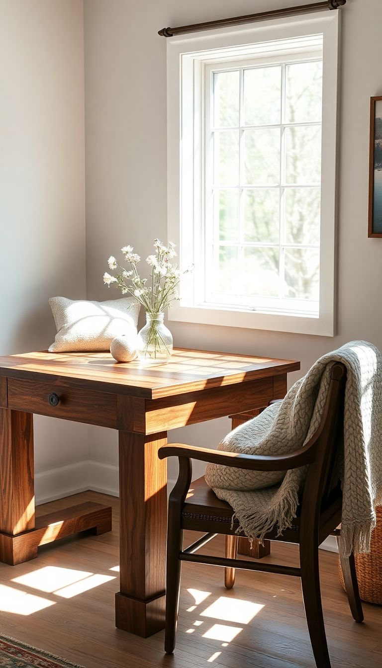 Rustic Wooden Desk with Pillows