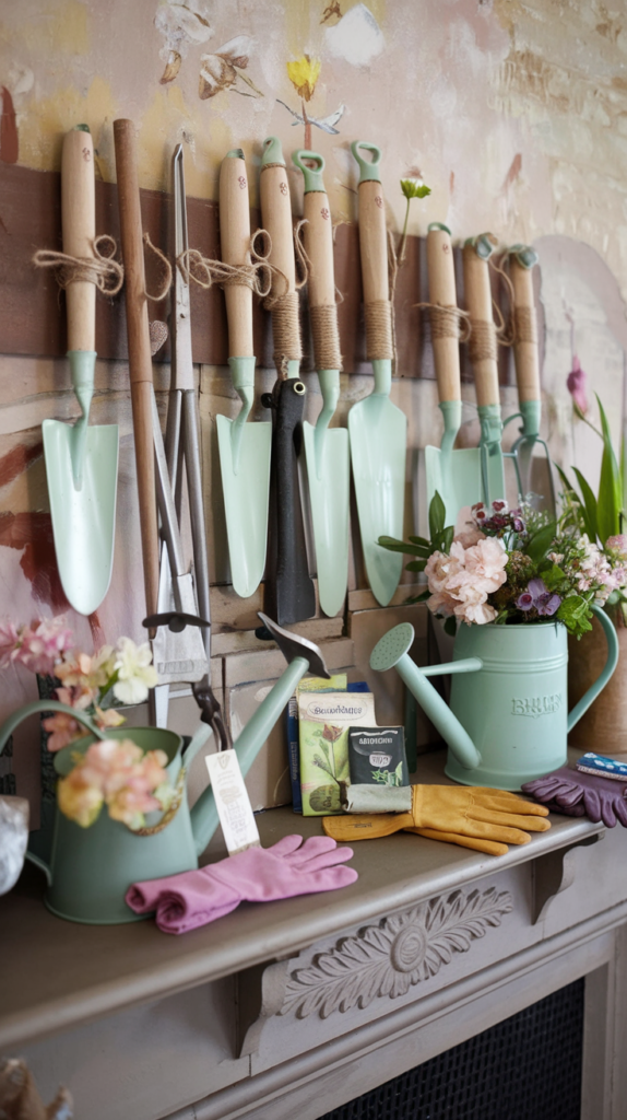 Garden Tool and Watering Can Display