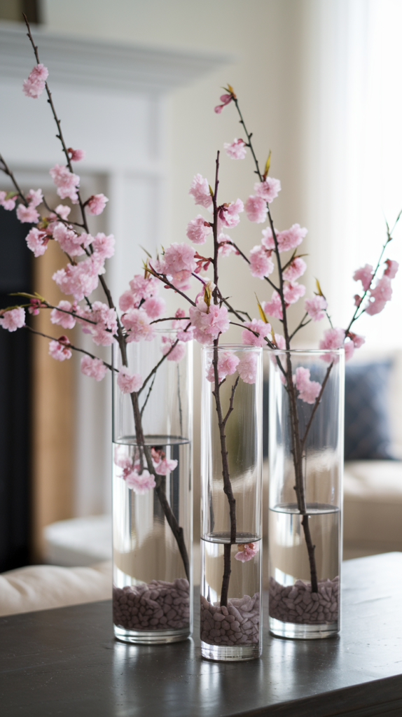 Glass Vases with Cherry Blossoms