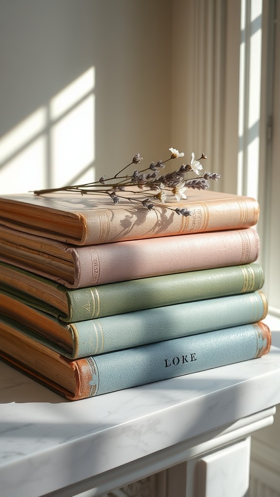 Antique Book Stack with Spring Colors