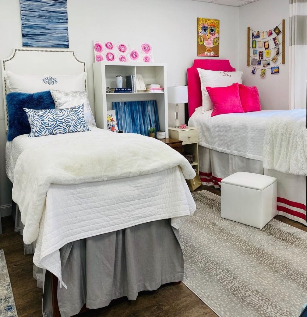 Navy and Pink Dorm Design