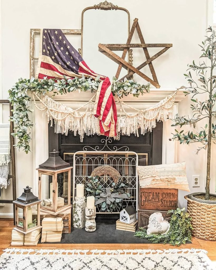 Organic Patriotic Mantel Decor
