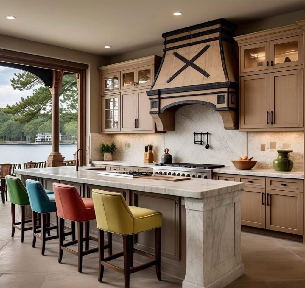 Vibrant Seating in Classic Kitchen