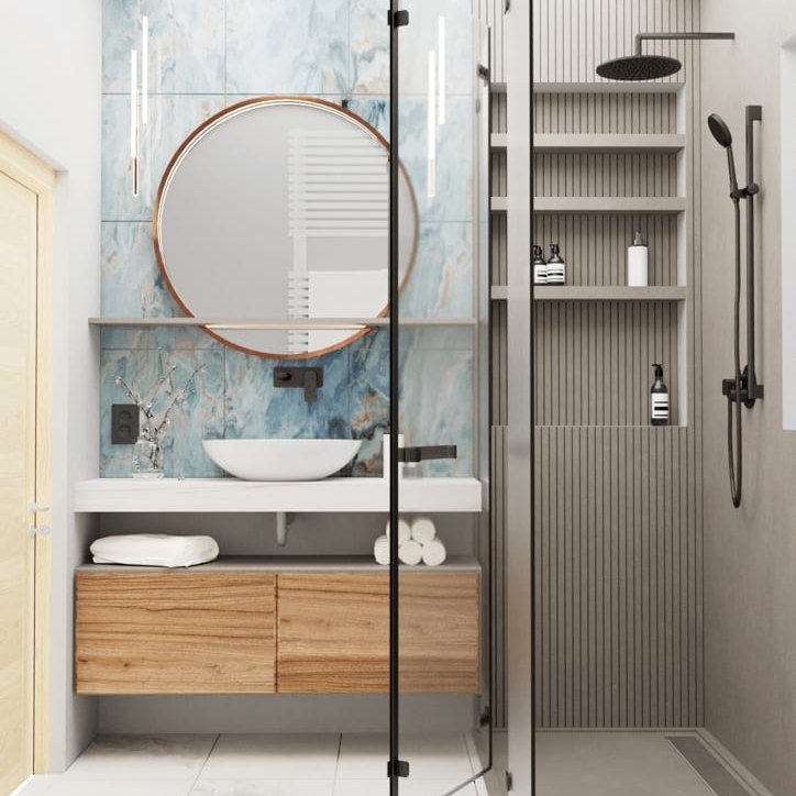 Blue Tile Accent Wall