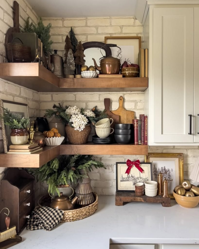 Festive Rustic Kitchen Shelves