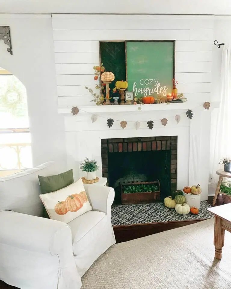 Autumn Decor for White Mantel