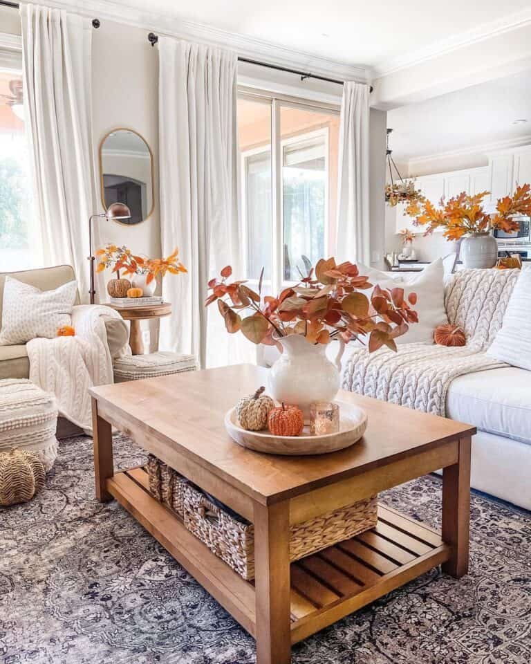 Autumn Leaves in White Vases
