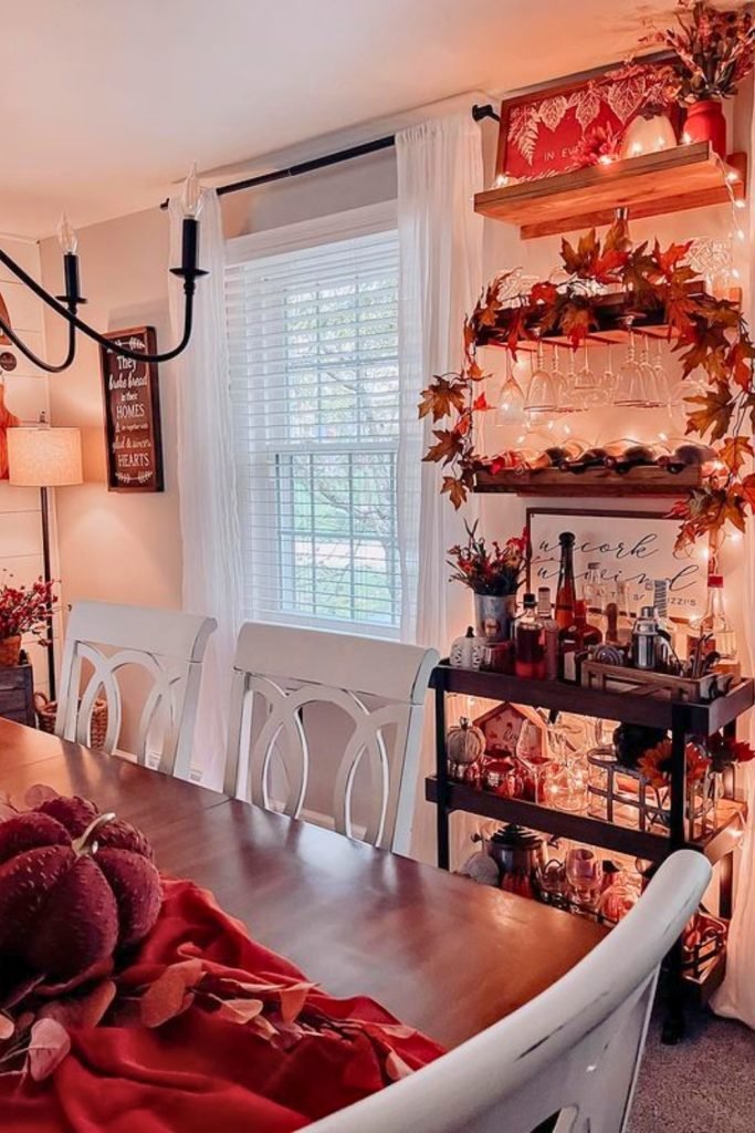 Autumn-Themed Bar Cart Decor