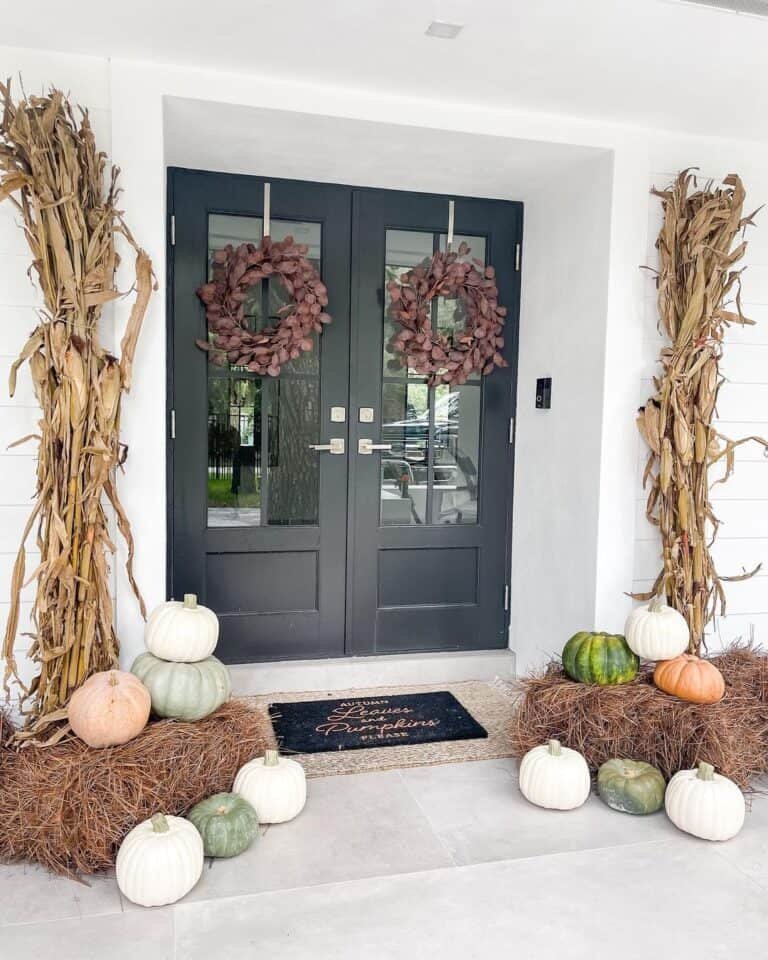 Black Doors with Fall Decor