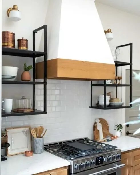 Black Shelves by Range Hood
