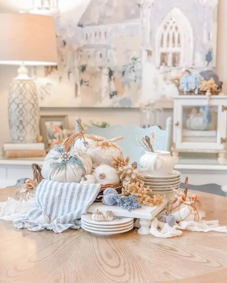 Blue and White Pumpkin Display